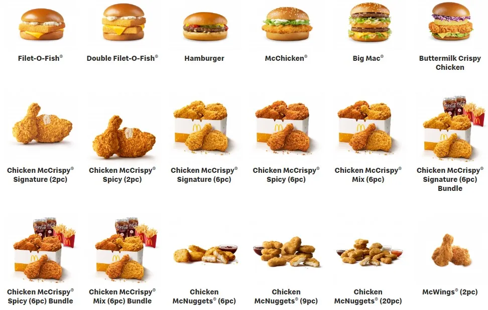 mcdonald's menu